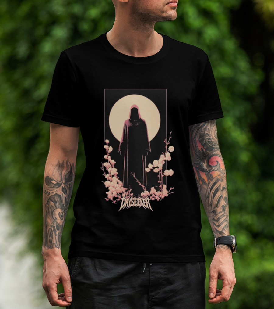 Dayseeker The Living Dead Hooded Figure With Full Moon And Flowers T-Shirt