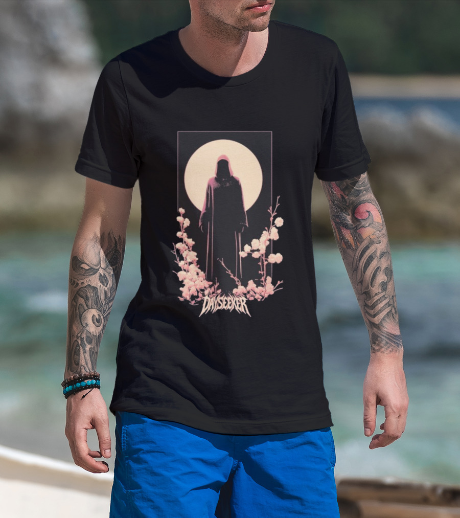 Dayseeker The Living Dead Hooded Figure With Full Moon And Flowers T-Shirt