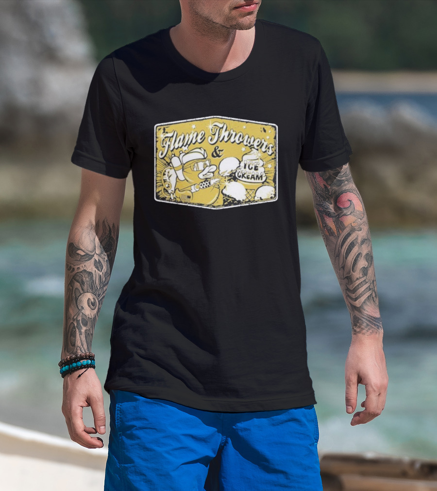 Flame Throwers And Ice Cream Cartoon Duck Design T-Shirt