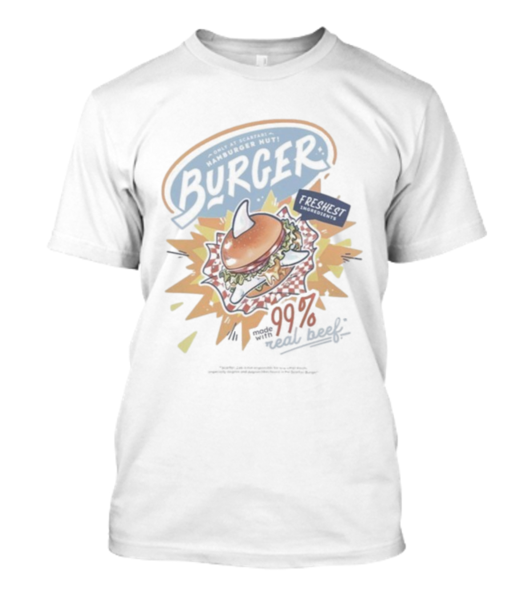World Famous Scarfari Hamburger Hut Burger Freshest Ingredients 100 Percent Beek T-Shirt