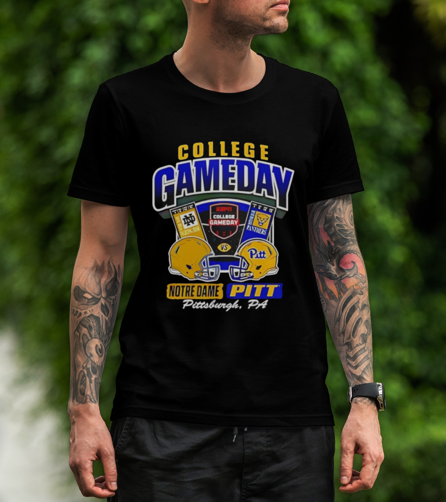 College Gameday ESPN Notre Dame Vs Pitt Panthers Football Helmets T-Shirt