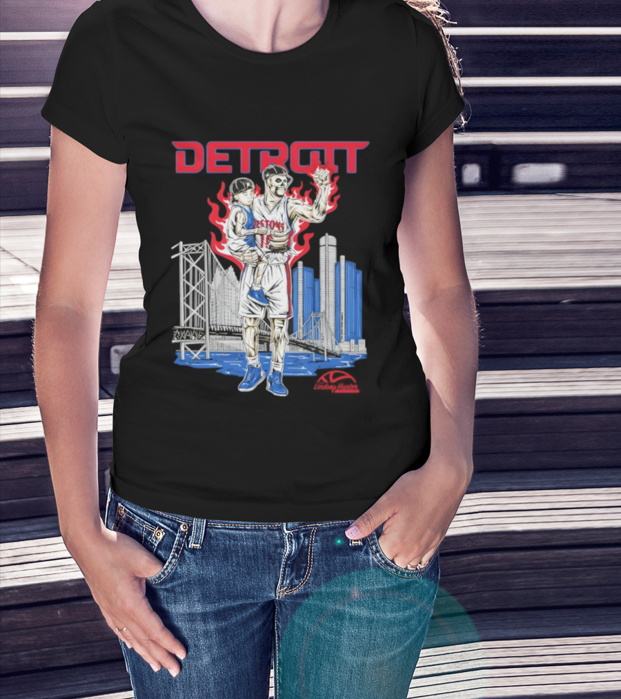 LINDSEY HUNTER FOUNDATION VENGEFUL DETROIT PISTONS RED FLAMES URBAN CITYSCAPE T-Shirt