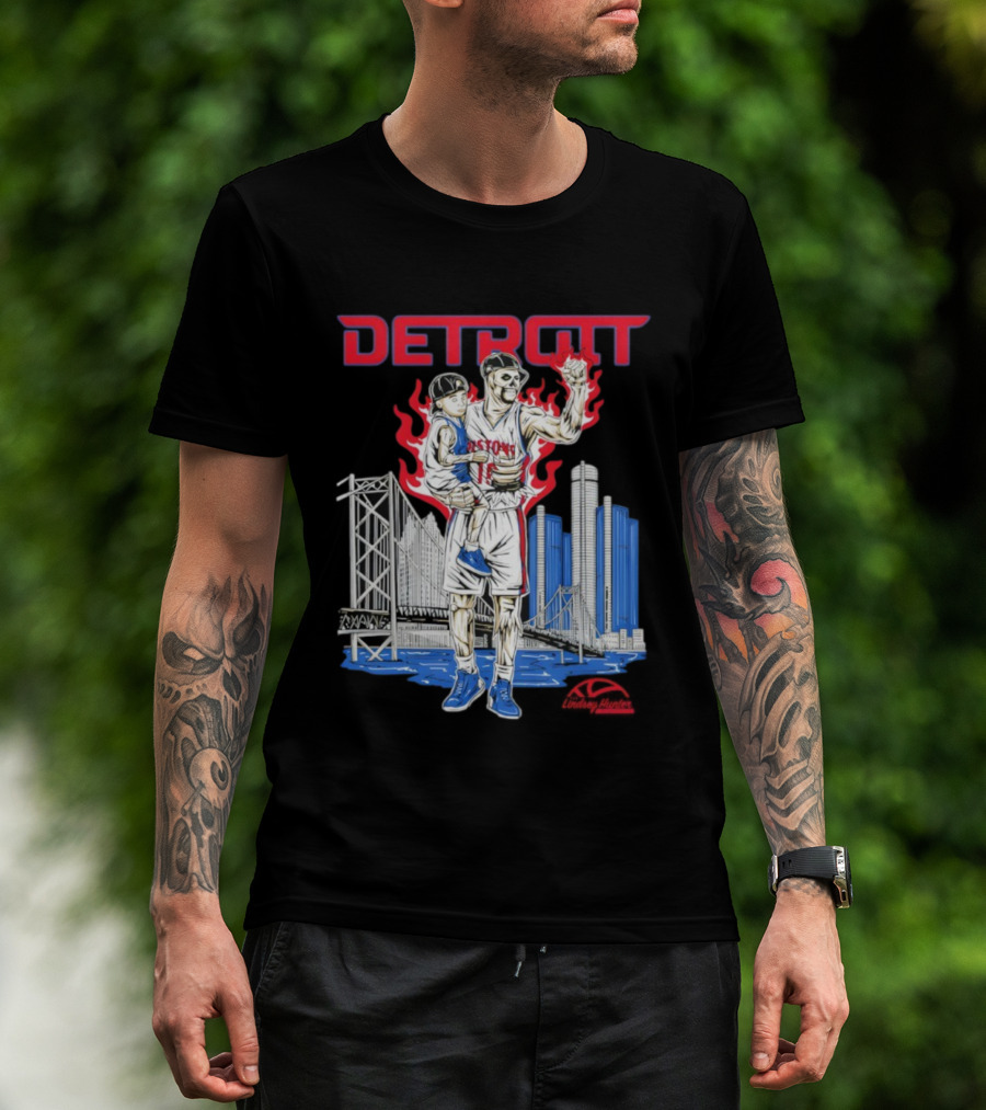LINDSEY HUNTER FOUNDATION VENGEFUL DETROIT PISTONS RED FLAMES URBAN CITYSCAPE T-Shirt