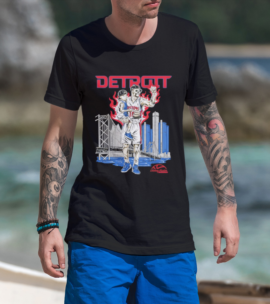 LINDSEY HUNTER FOUNDATION VENGEFUL DETROIT PISTONS RED FLAMES URBAN CITYSCAPE T-Shirt