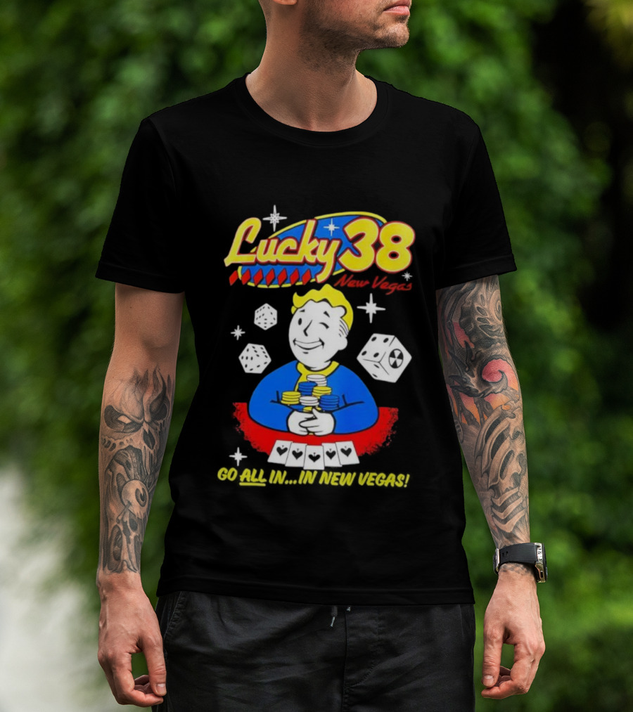 Lucky 38 Casino New Vegas Vault Boy Poker Chips Casino Dice T-Shirt