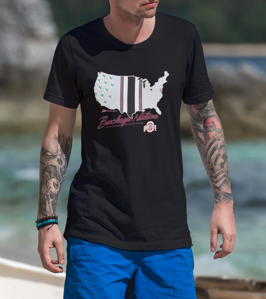 Ohio State Buckeye Nation USA Map Design T-Shirt