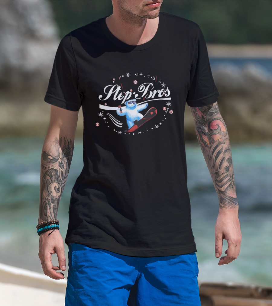 Step Bros Sippin Bear Snowboarding Slopes Winter Fun T-Shirt