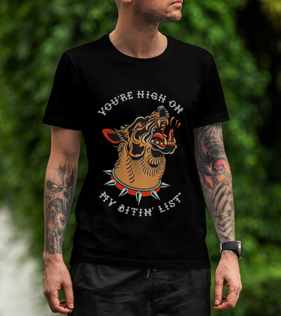 Tyler Childers High On My Bitin’ List Dog With Spiked Collar Retro Style T-Shirt