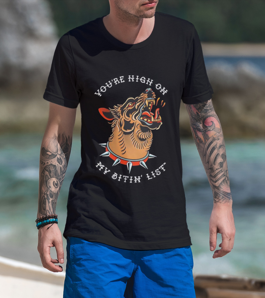 Tyler Childers High On My Bitin’ List Dog With Spiked Collar Retro Style T-Shirt