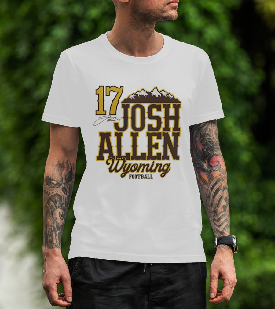 Buffalo Bills 17 Josh Allen Wyoming Signature Mountains T-Shirt