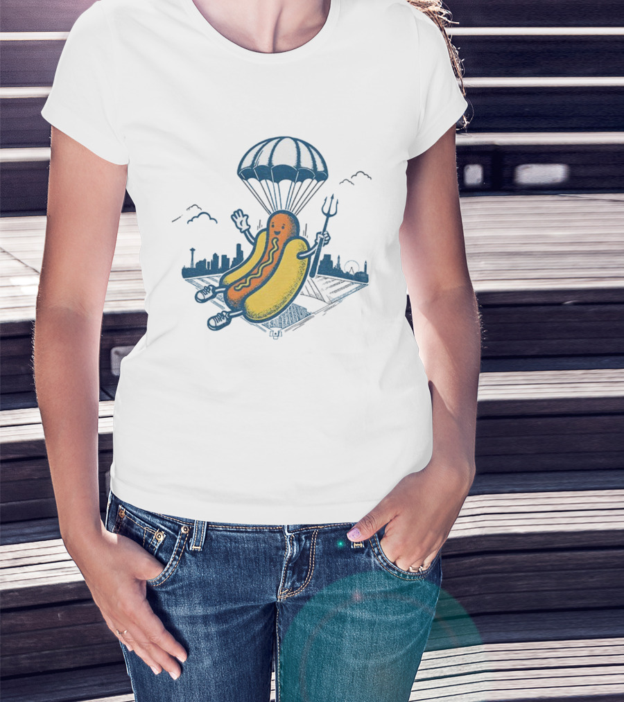 Seattle Mariners Hot Dog Parachuting Trident MLB Baseball 2025 T-Shirt