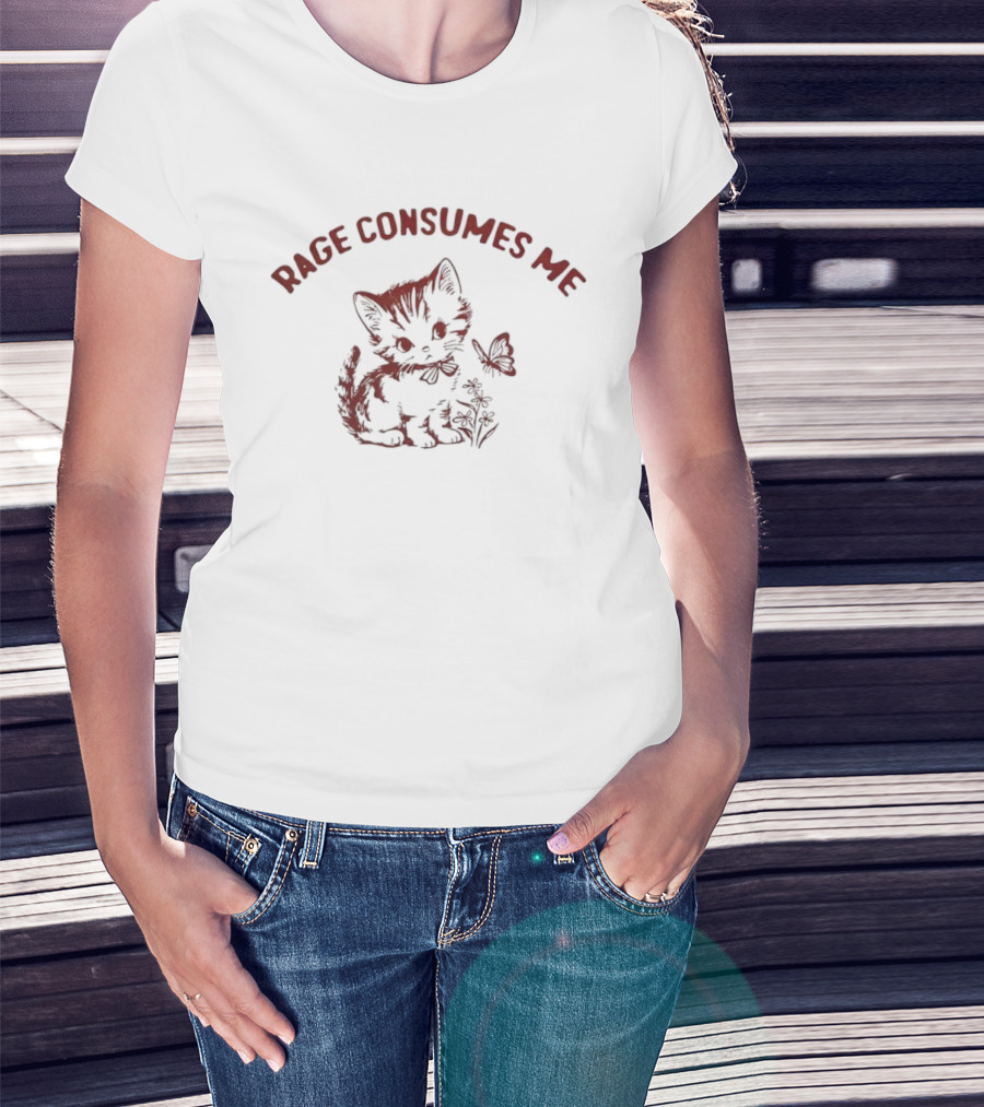 Rage Consumes Me Cat And Butterfly Illustration T-Shirt
