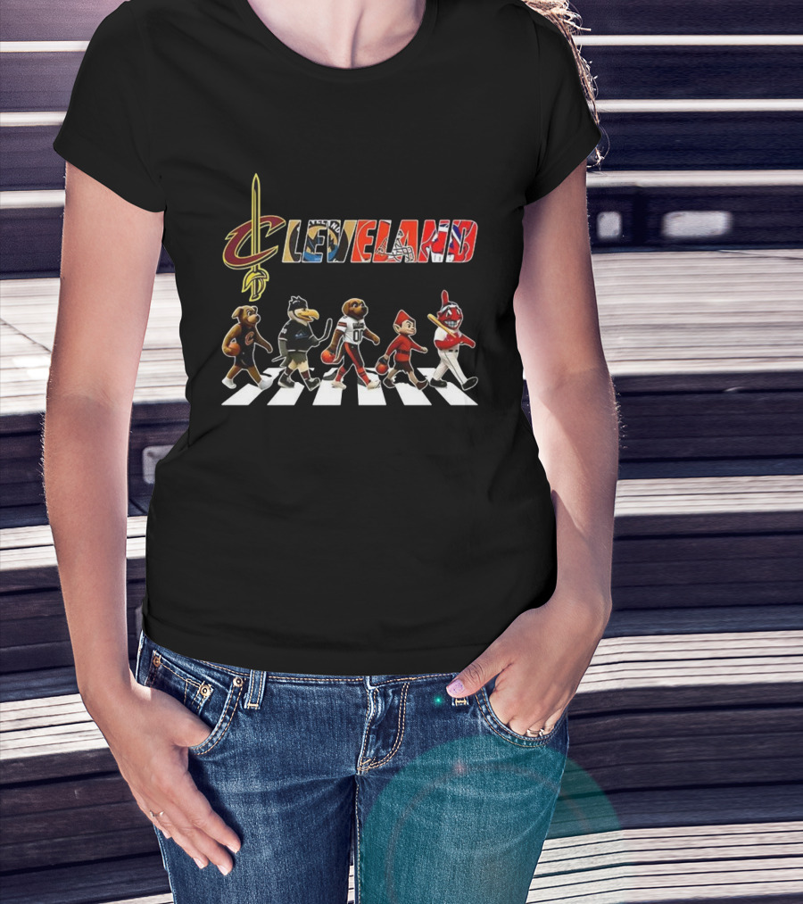 Cleveland Cavaliers Browns Indians Mascots Abbey Road Style T-Shirt