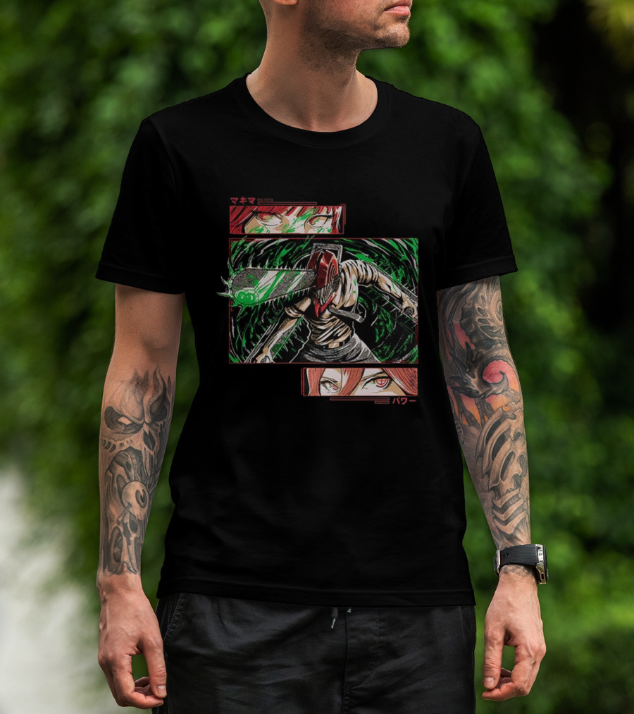 Denji Makima Power Chainsaw Man Ancient Devil Revived Manga Art T-Shirt