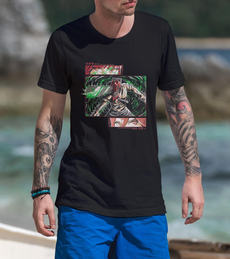 Denji Makima Power Chainsaw Man Ancient Devil Revived Manga Art T-Shirt