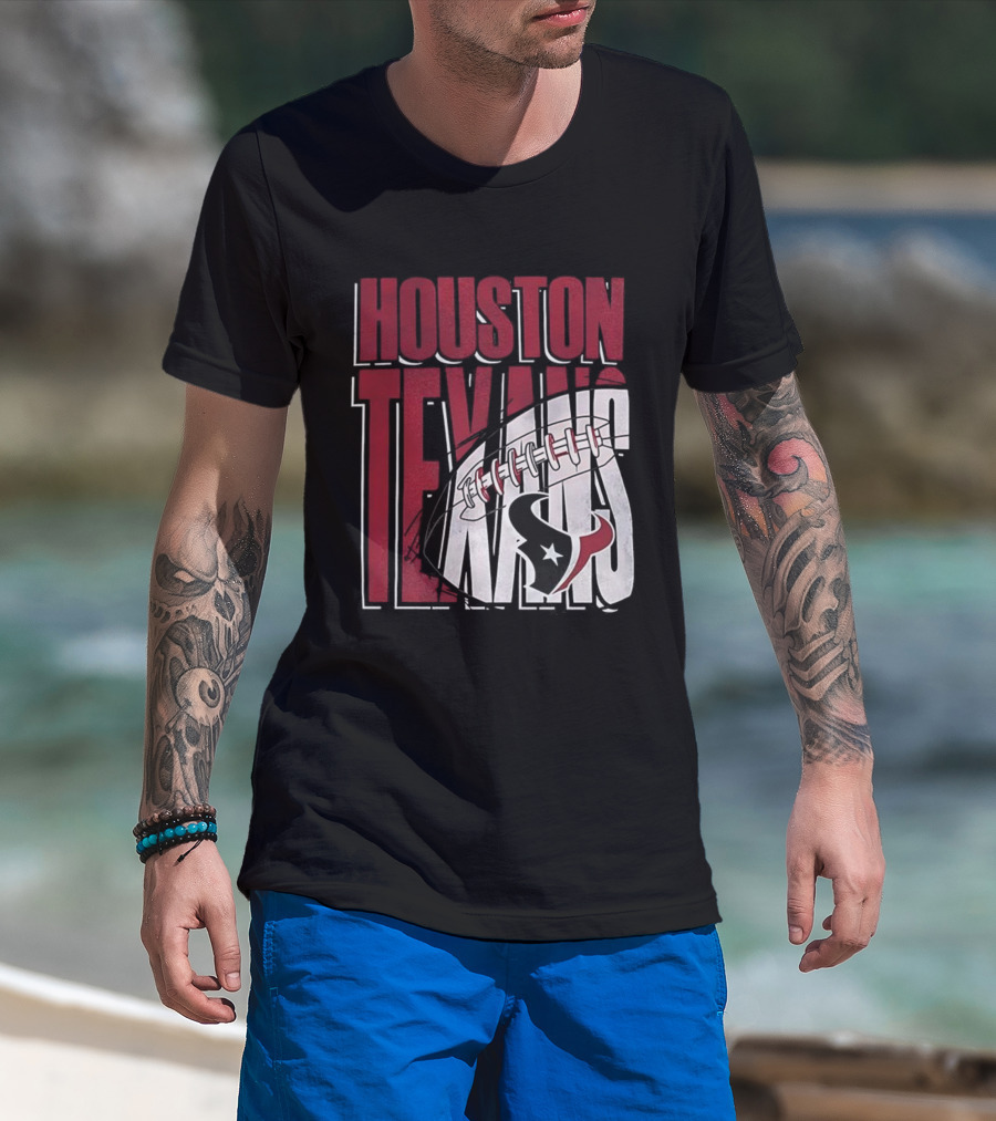 Houston Texans Red White Football Star Emblem T-Shirt