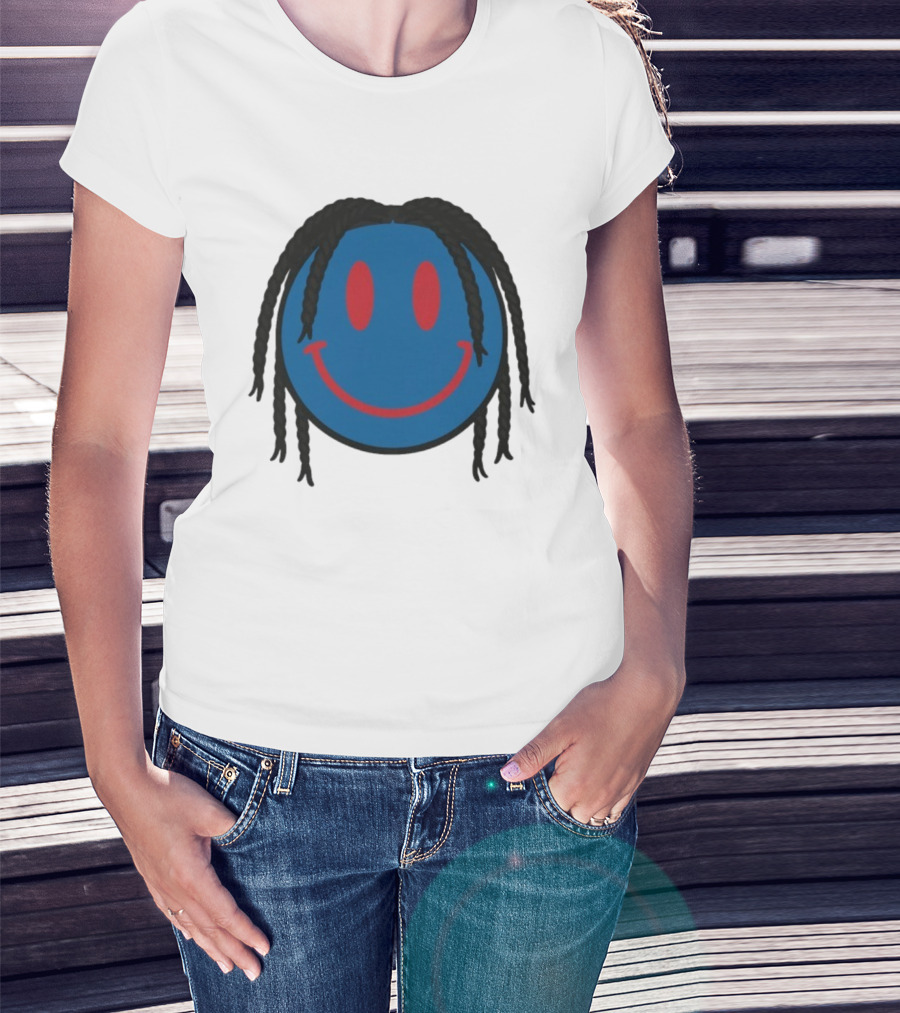 Tyrese Maxey Smiley Face Blue Red Braided Hair T-Shirt