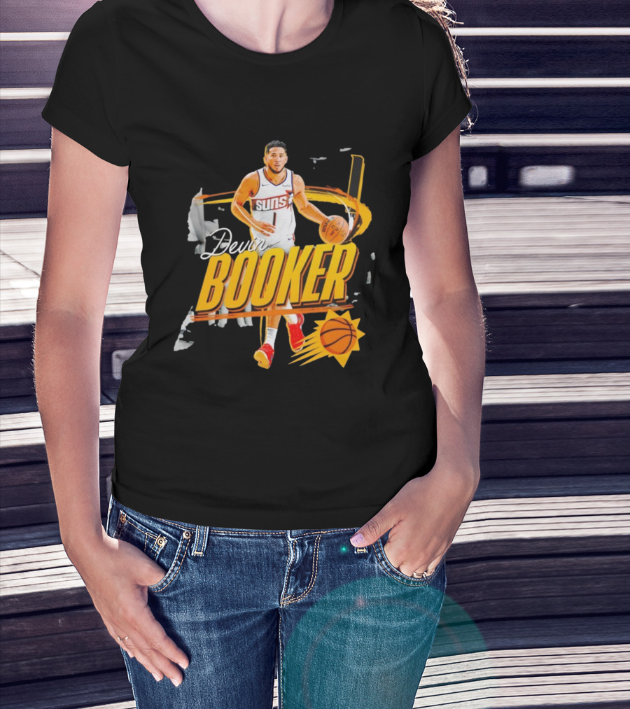 Devin Booker Phoenix Suns Basketball Graphic Retro Style T-Shirt