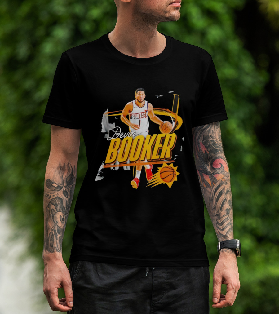 Devin Booker Phoenix Suns Basketball Graphic Retro Style T-Shirt