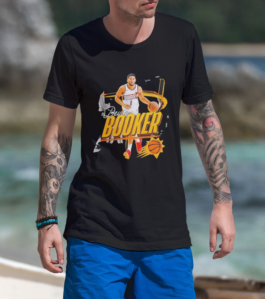 Devin Booker Phoenix Suns Basketball Graphic Retro Style T-Shirt