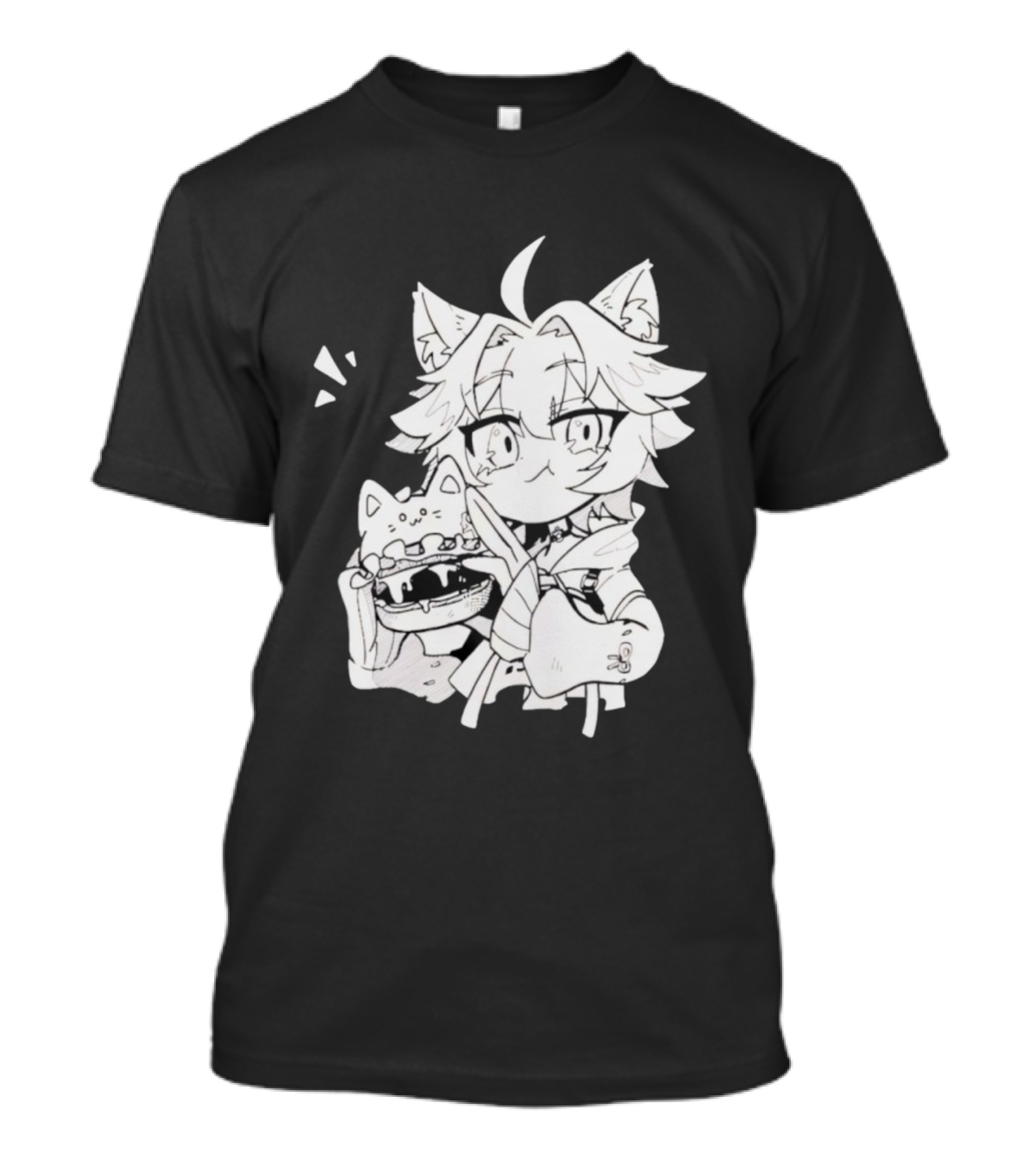 Genshin Impact Cat-Eared Character With Cat Burger Anime Illustration T-Shirt