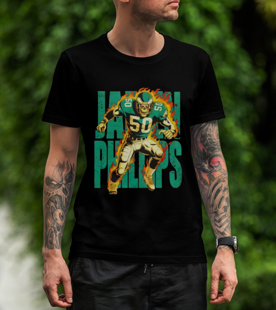 Jalen Phillips Skeleton Philadelphia Eagles Number 50 Flame Retro Style T-Shirt