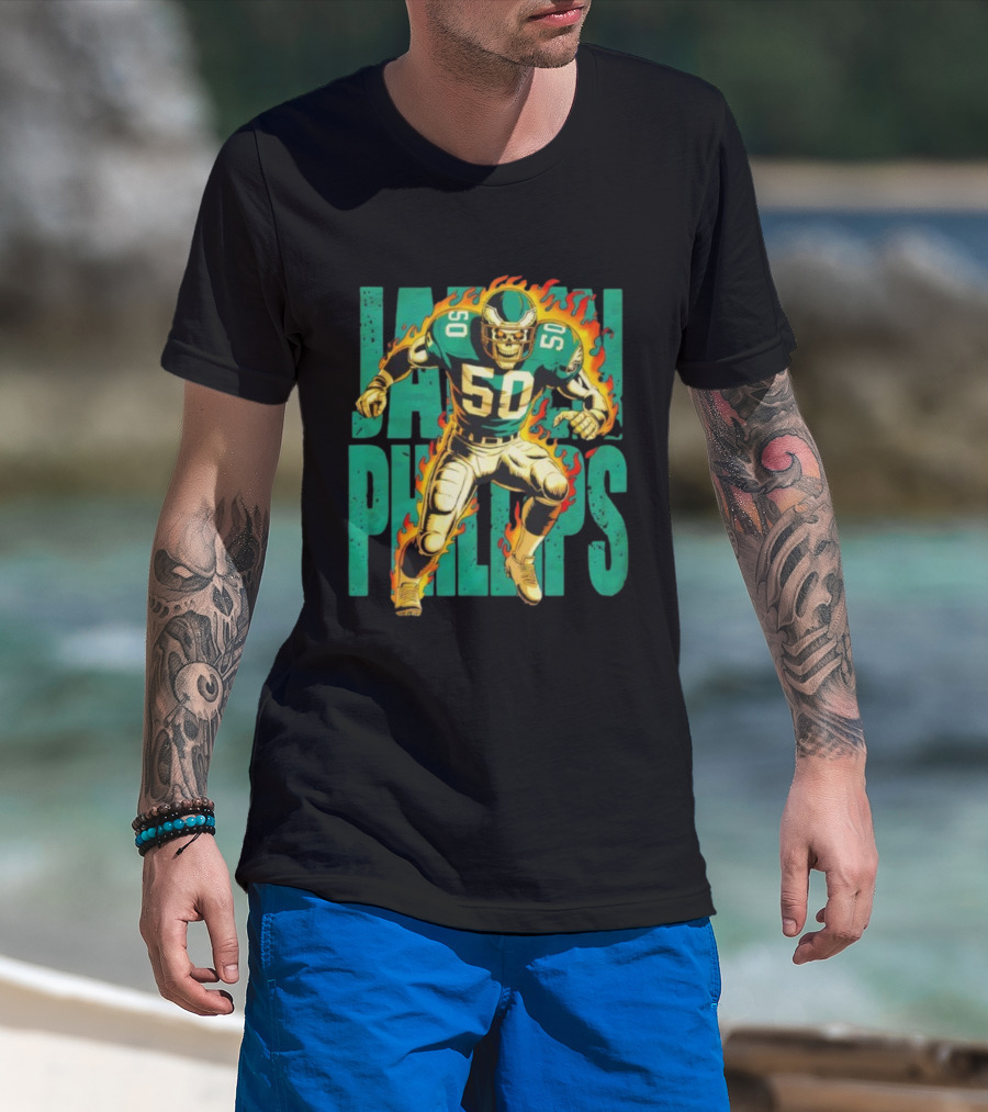 Jalen Phillips Skeleton Philadelphia Eagles Number 50 Flame Retro Style T-Shirt