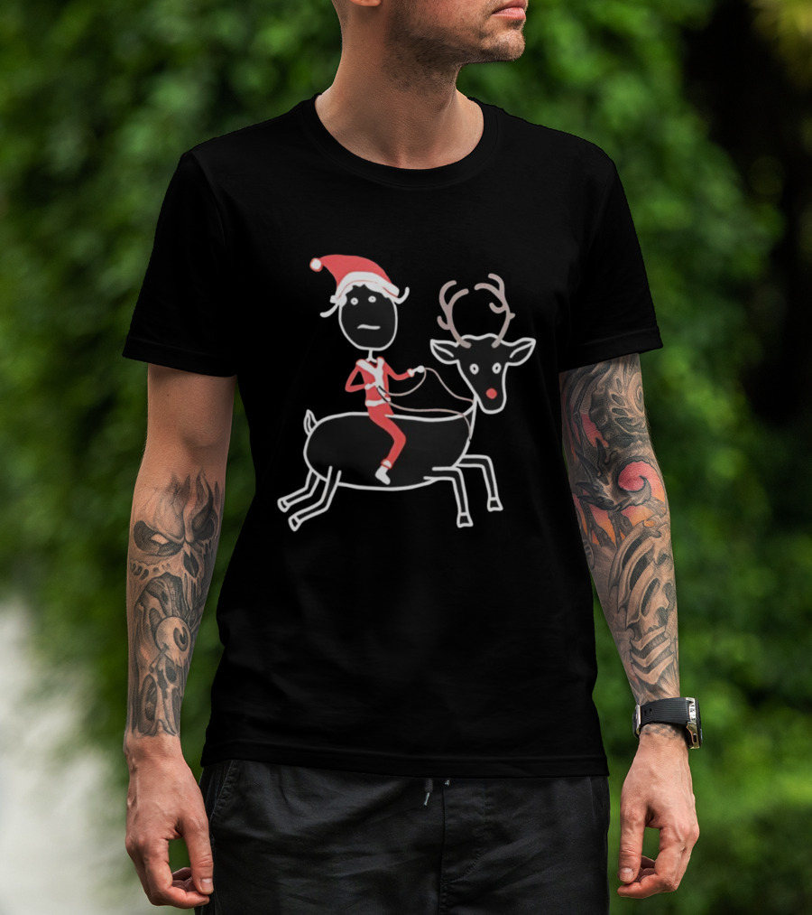Rhenna Reindeer Santa Claus Christmas Stick Figure Art T-Shirt