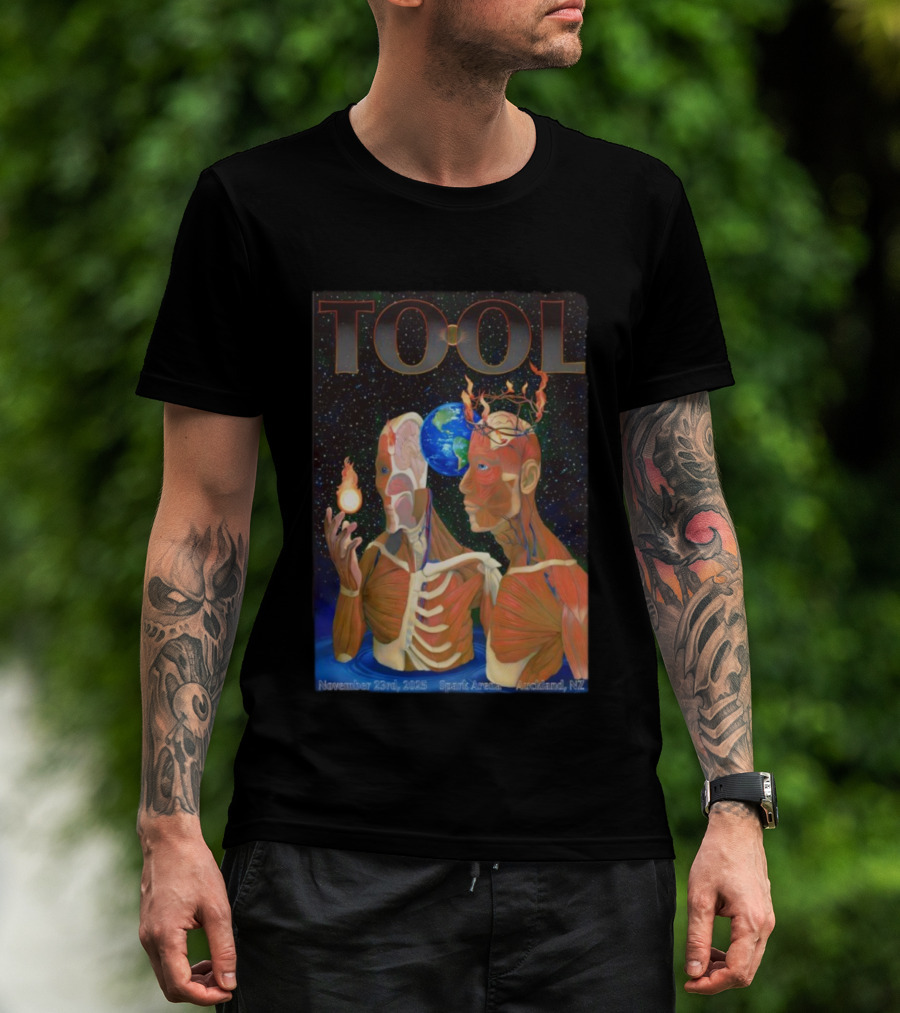 Tool November 23 2025 Spark Arena Auckland NZ Earth Anatomy Flame Atmosphere T-Shirt