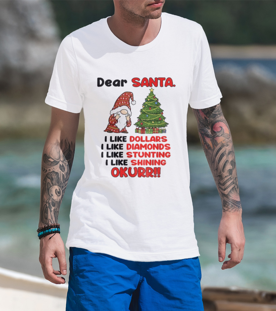 Dear Santa Gnome Xmas I Like Dollars Diamonds Stunting Shining Okurrr Merry Christmas T-Shirt