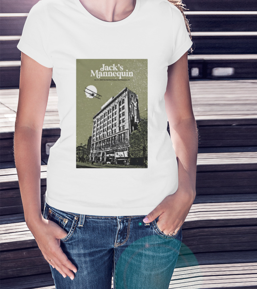 Jack’s Mannequin Nov 21 2025 The Warfield Theatre San Francisco CA Airplane Building T-Shirt