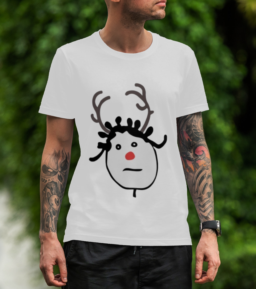 Rhenna Holiday Reindeer Drawing Red Nose Antlers T-Shirt