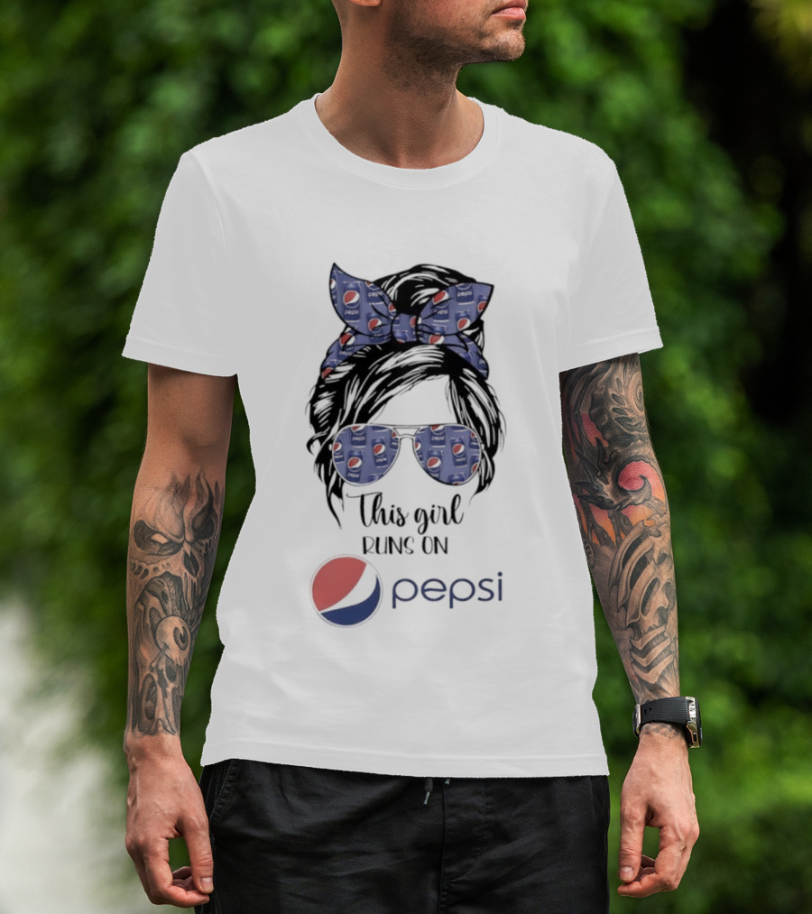 This Girl Runs On Pepsi Logo With Bow And Sunglasses T-Shirt