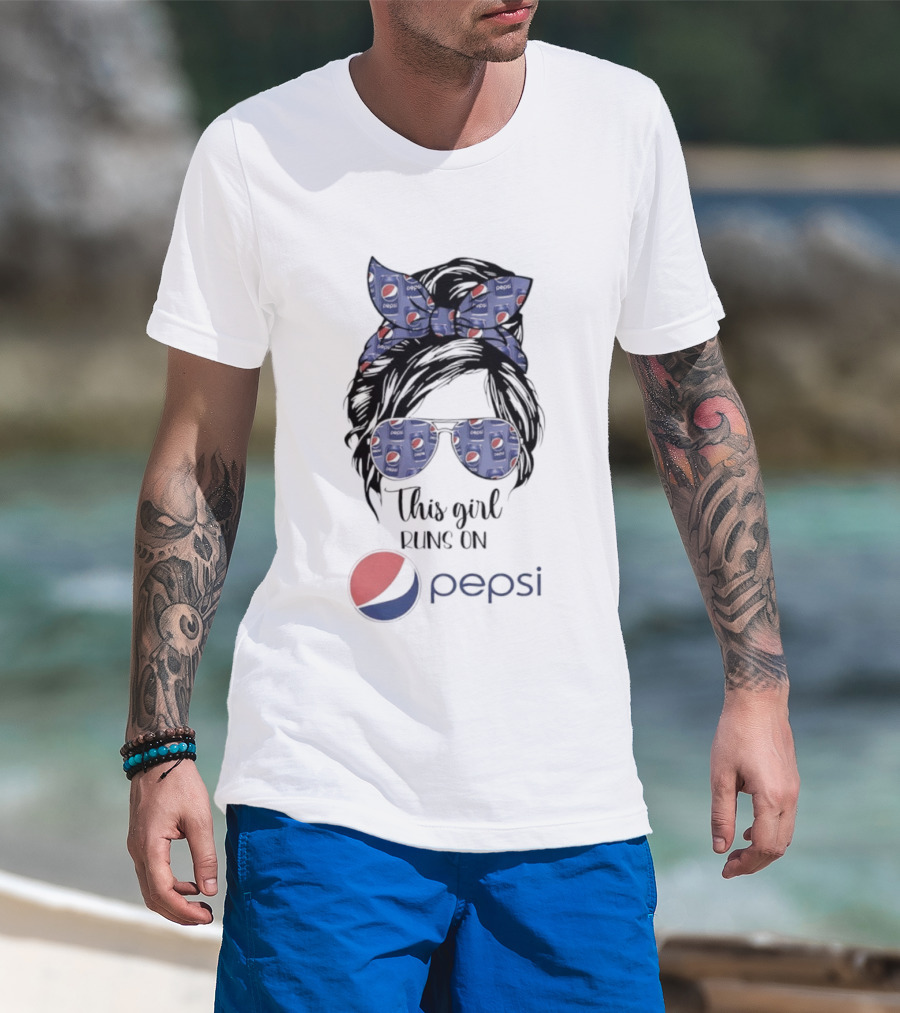 This Girl Runs On Pepsi Logo With Bow And Sunglasses T-Shirt