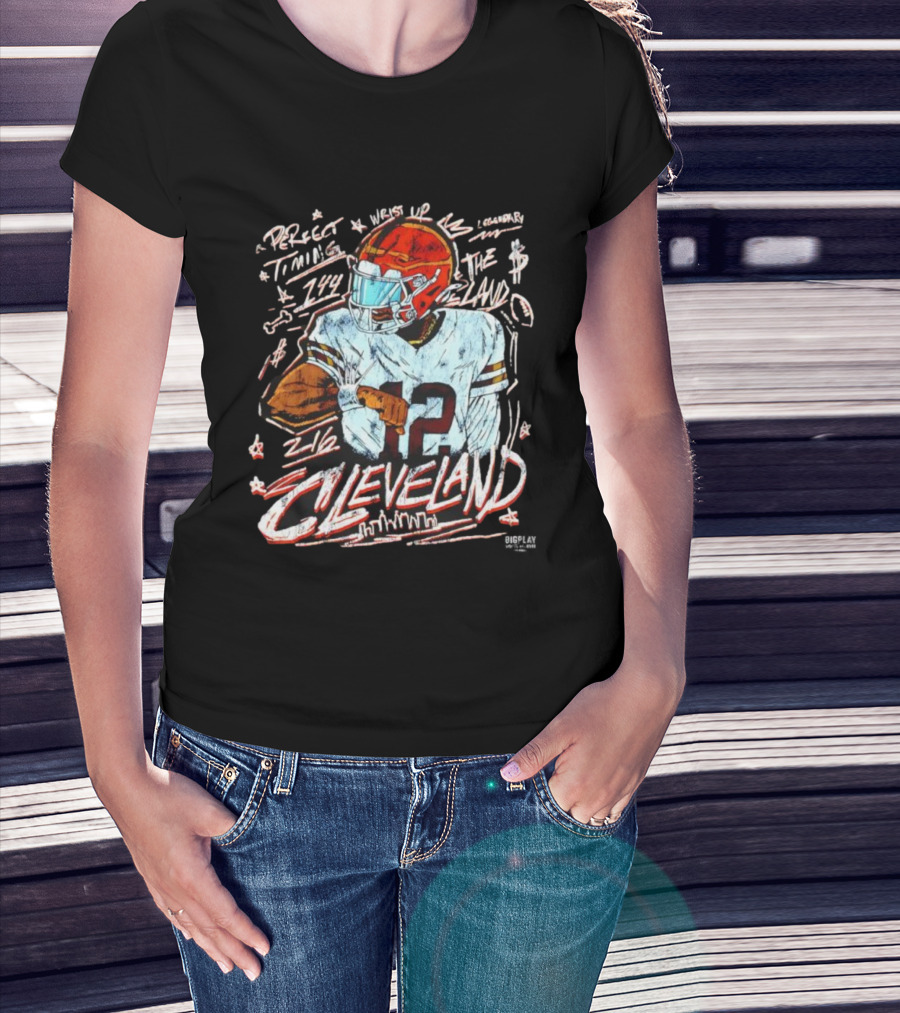Cleveland Perfect Timing The Land 12 Vintage Football Player T-Shirt