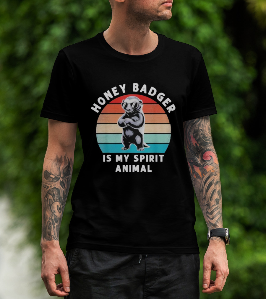 Honey Badger Is My Spirit Animal Funny Vintage Wildlife Retro Stripes T-Shirt