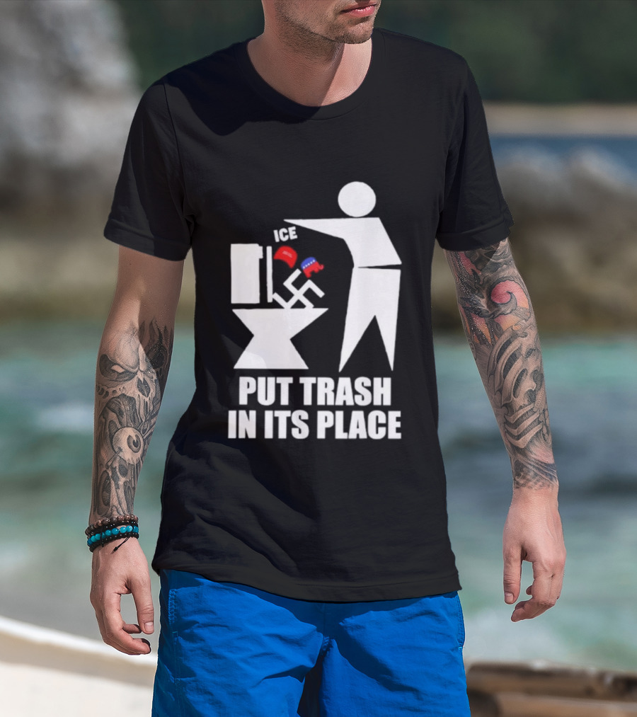 Ice Put Trash In Its Place Boxing Gloves Trash Can Graphic T-Shirt