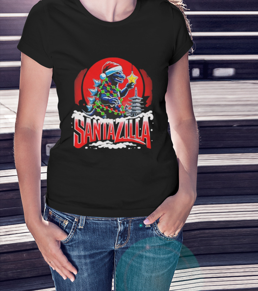 Santazilla Kaiju Christmas Japanese Monster Dinosaur Holiday Celebration T-Shirt