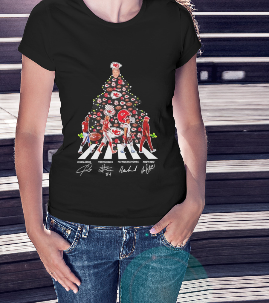 Kansas City Chiefs Abbey Road Christmas Tree With Player Signatures And Logos T-Shirt