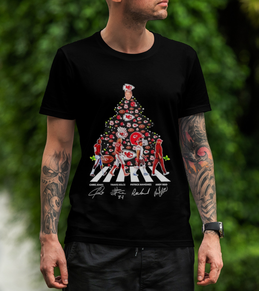 Kansas City Chiefs Abbey Road Christmas Tree With Player Signatures And Logos T-Shirt