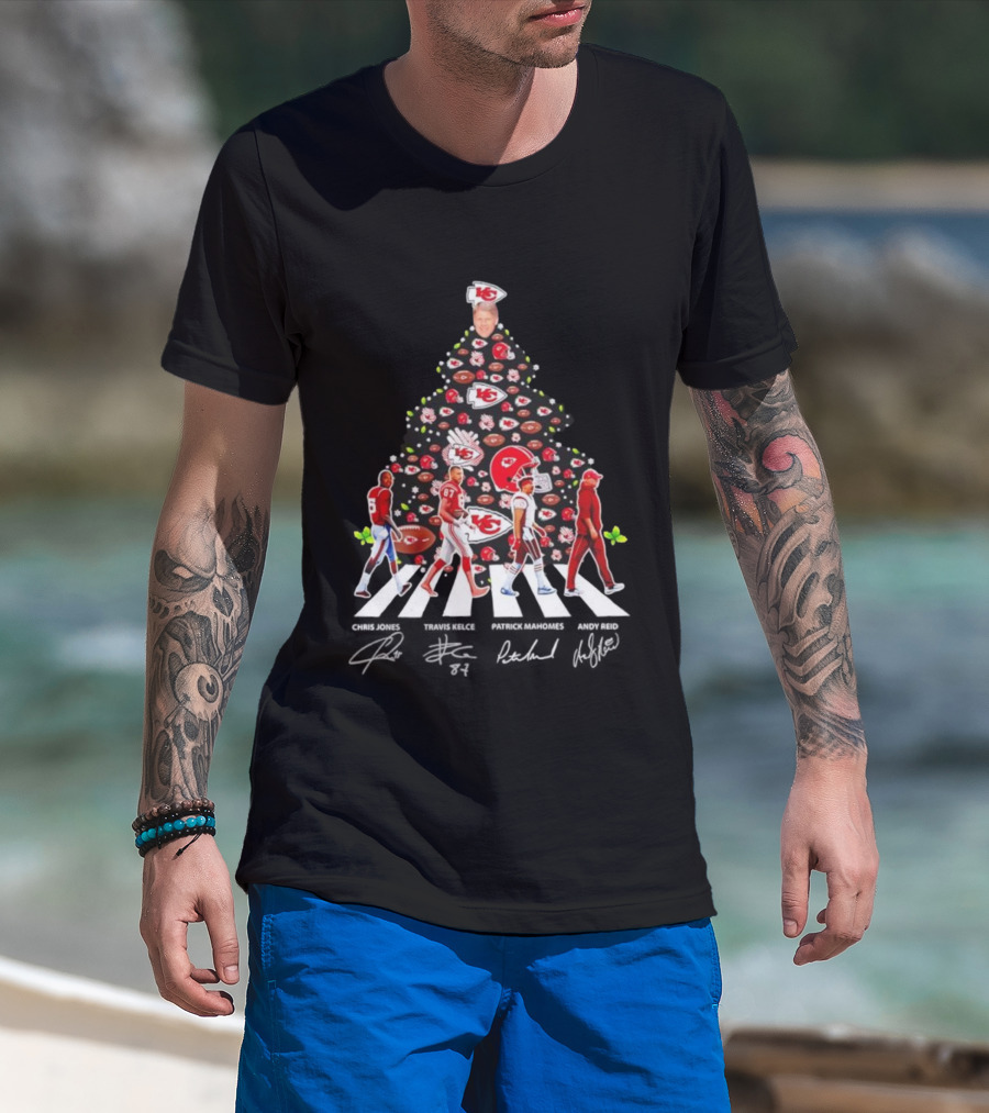 Kansas City Chiefs Abbey Road Christmas Tree With Player Signatures And Logos T-Shirt