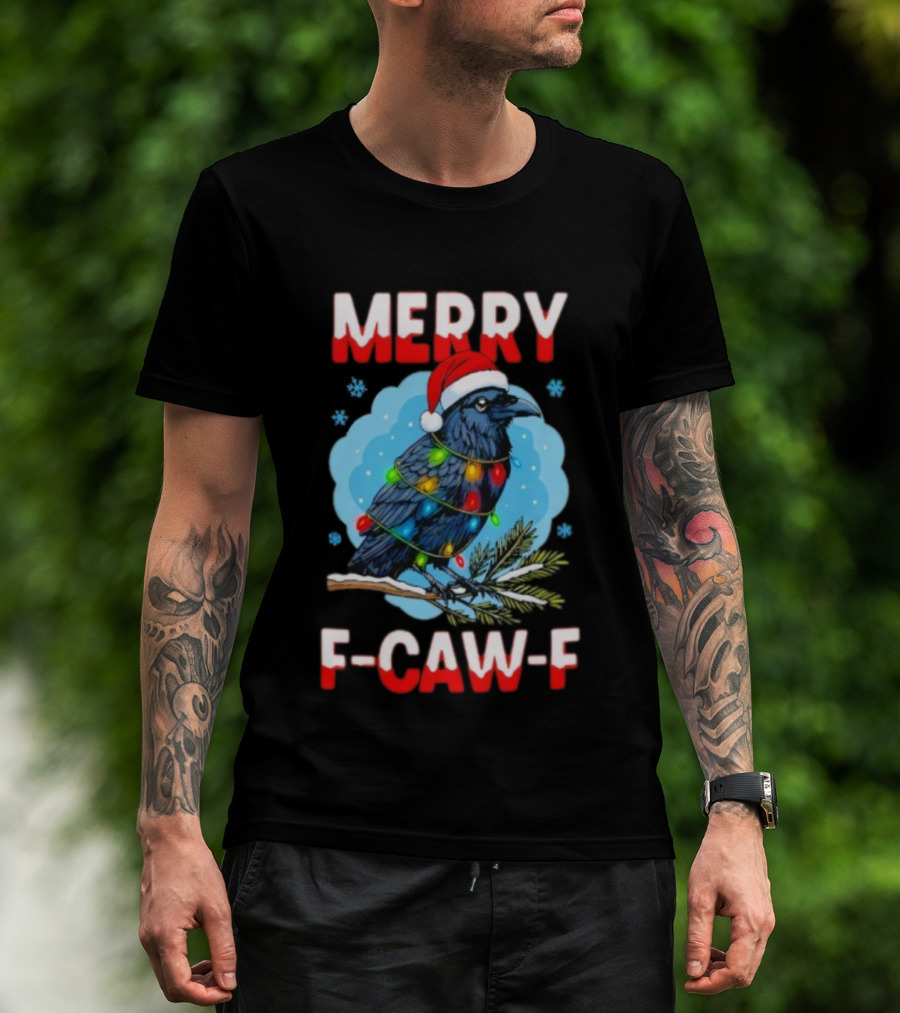 Merry Christmas F-Caw-F Santa Hat Crow With Lights T-Shirt