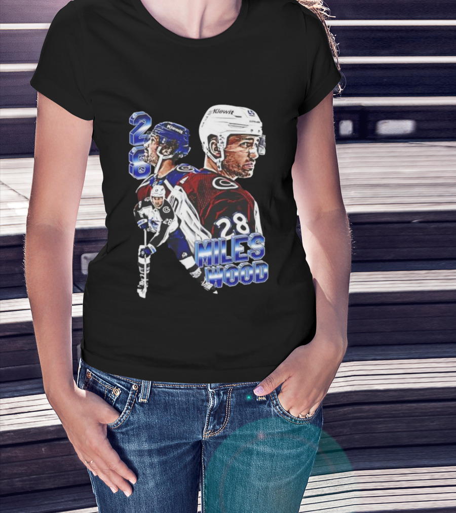 Miles Wood Colorado Avalanche Number 28 Hockey Player Collage T-Shirt