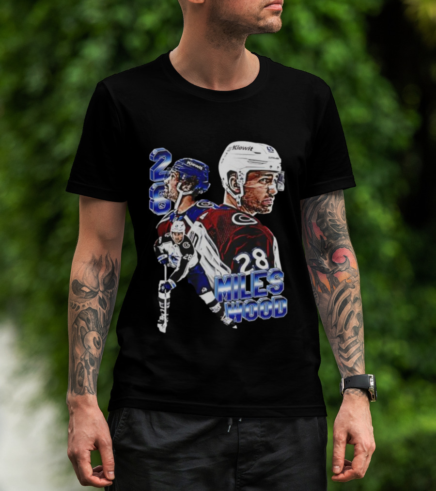 Miles Wood Colorado Avalanche Number 28 Hockey Player Collage T-Shirt