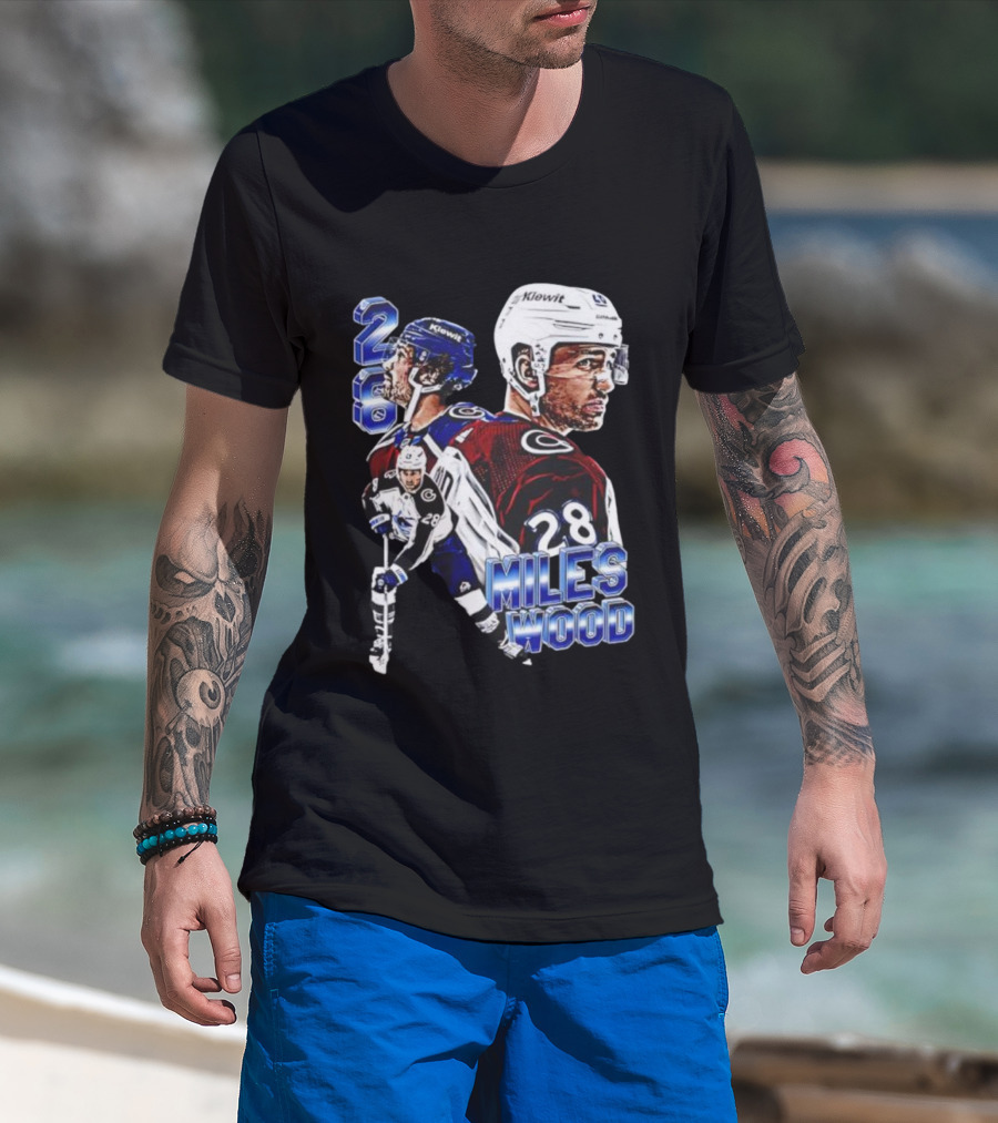 Miles Wood Colorado Avalanche Number 28 Hockey Player Collage T-Shirt