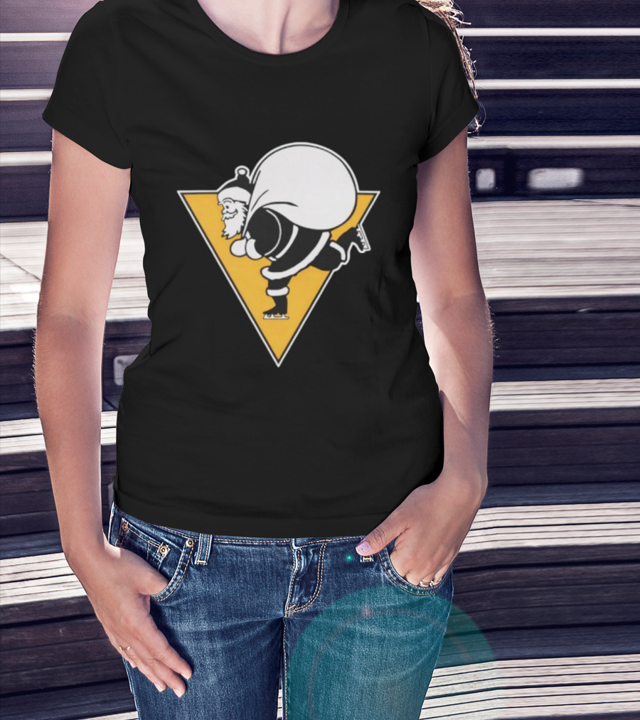 Santa Skates Ugly Christmas Penguin Triangle Santa Claus Skating Sack T-Shirt