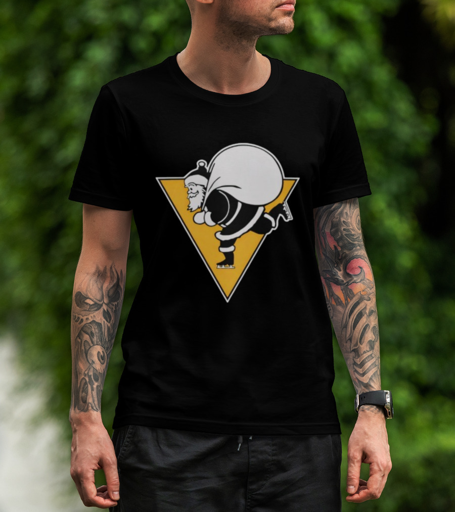 Santa Skates Ugly Christmas Penguin Triangle Santa Claus Skating Sack T-Shirt
