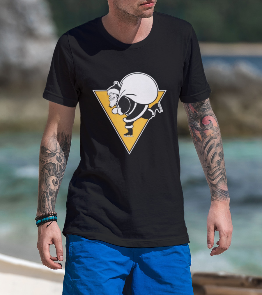 Santa Skates Ugly Christmas Penguin Triangle Santa Claus Skating Sack T-Shirt