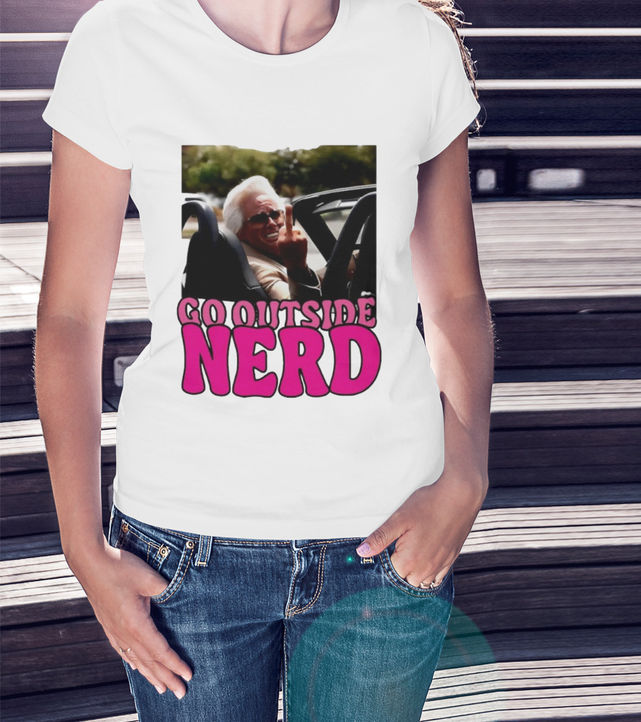 Go Outside Nerd Meme Middle Finger Convertible Image T-Shirt