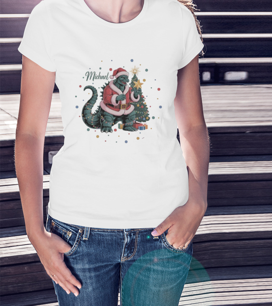 Personalized Godzilla Christmas Ornament Santa Monster Holiday Decor T-Shirt